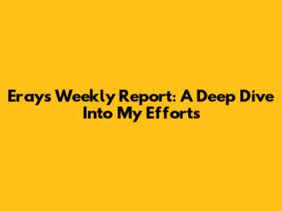Eray's Weekly Report: A Deep Dive Into My Efforts