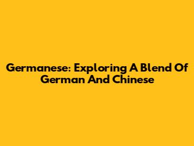 Germanese: Exploring A Blend Of German And Chinese